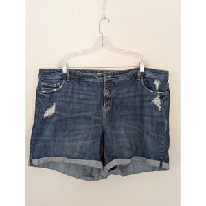 Old Navy Womens 26 Plus High Rise Secret Pocket Distressed Denim Shorts Blue